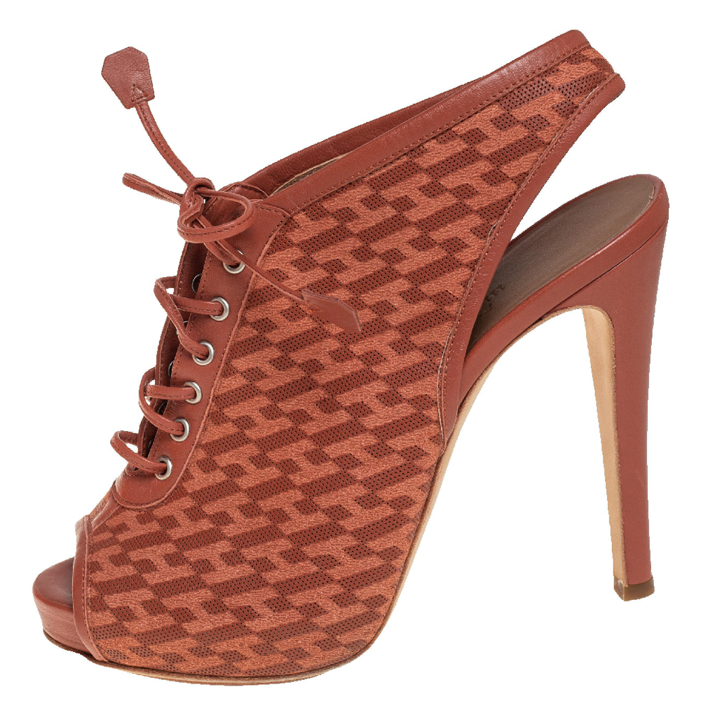 

Hermes Brown Perforated Leather Garrigue Open Toe Booties Size