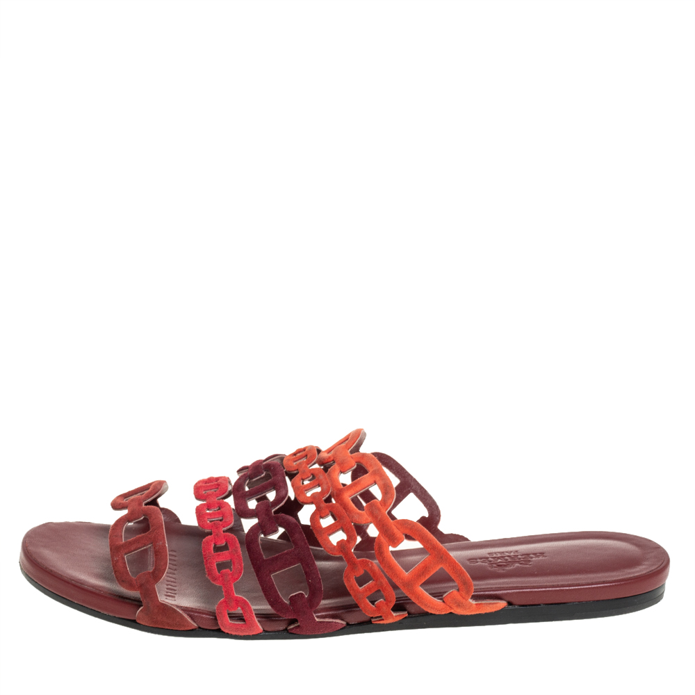 

Hermes Multi Rouge Suede D'ancre Chaine Slide Sandals Size, Multicolor