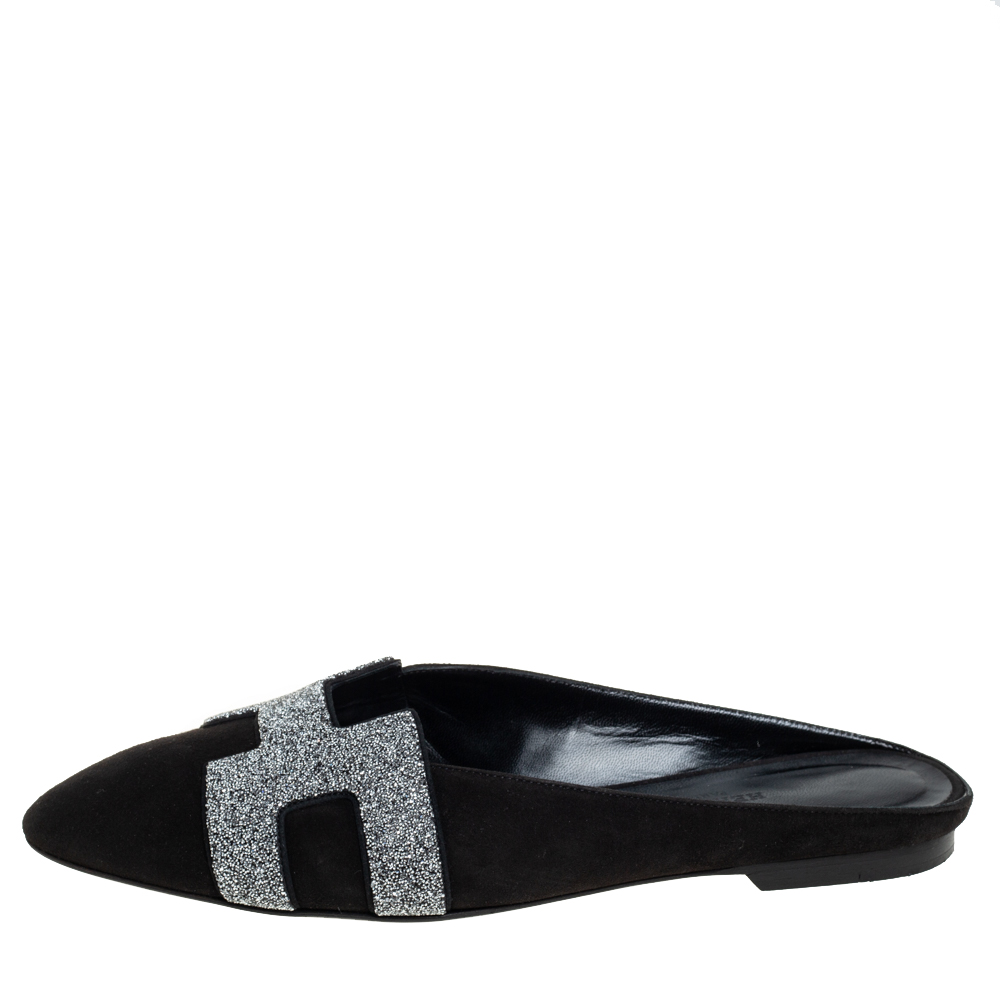 

Hermes Black Suede Roxane Mule Sandals Size
