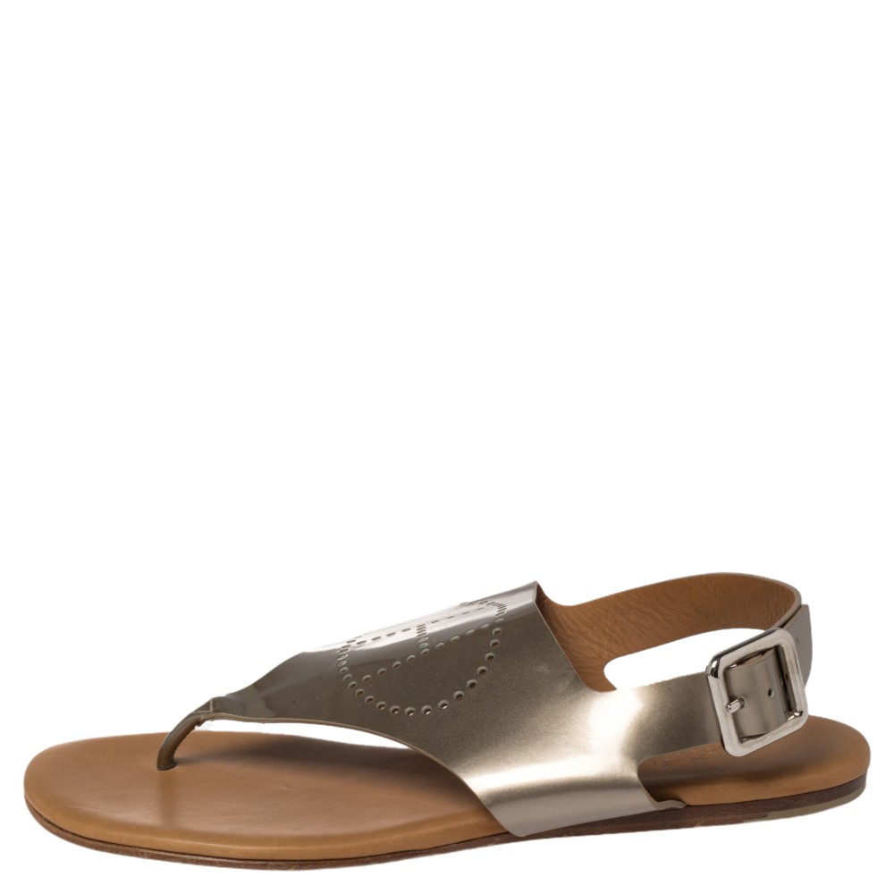 

Hermès Grey Patent Leather Kola Thong Flat Slingback Sandals Size