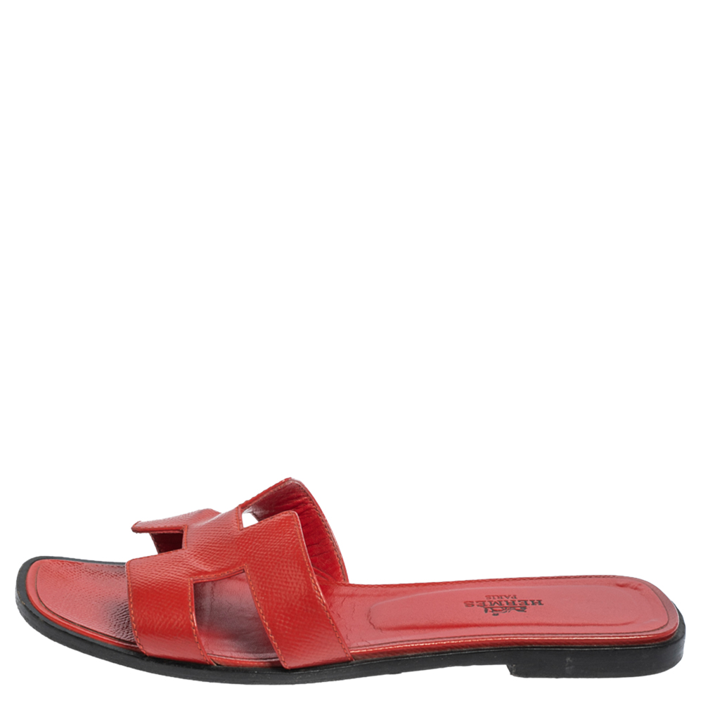 

Hermes Braise Epsom Leather Oran Flats Size, Red