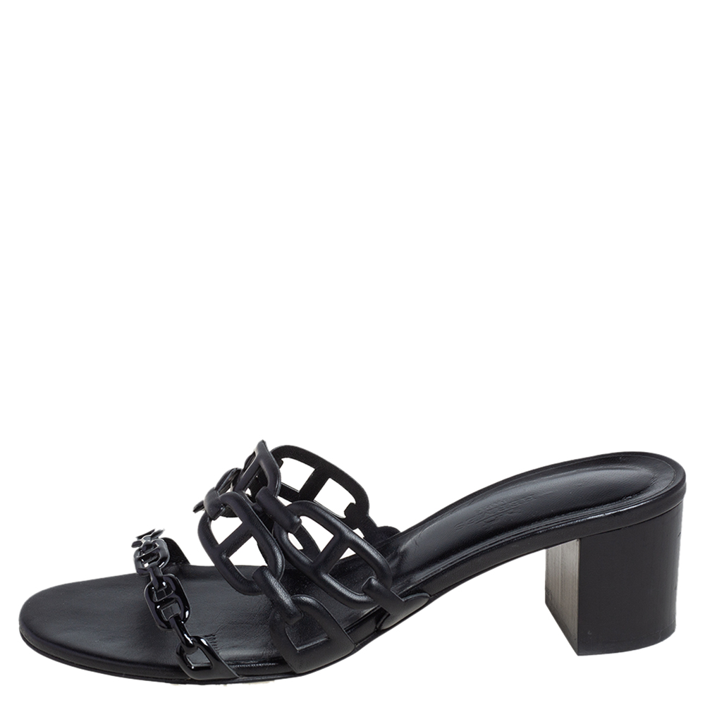 

Hermes Black Leather Tandem Slide Sandals Size