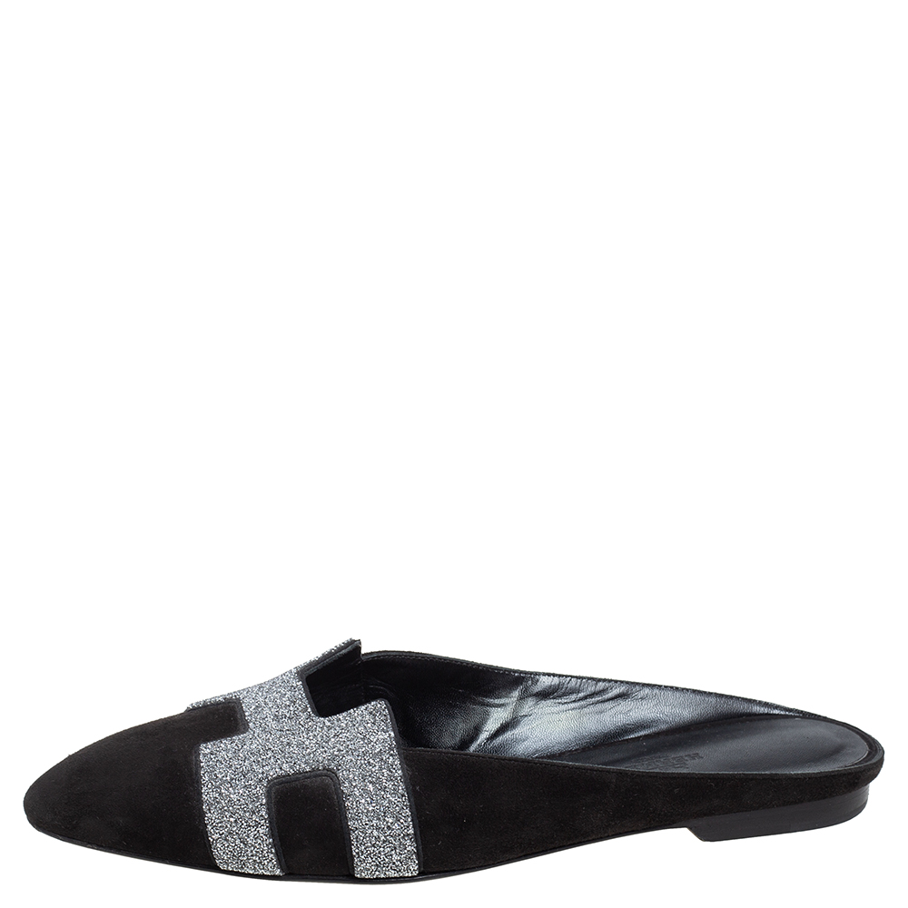

Hermès Black Suede Roxane Mule Sandals Size