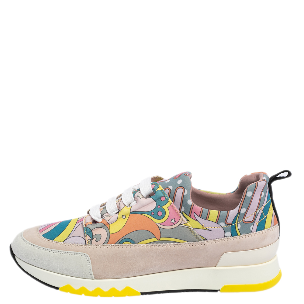 

Hermes Multicolor Print Canvas and Suede Stadium Low Top Sneakers Size