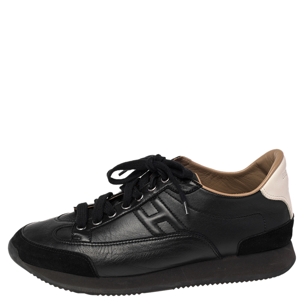 

Hermes Black Leather Quick Low Top Sneakers Size