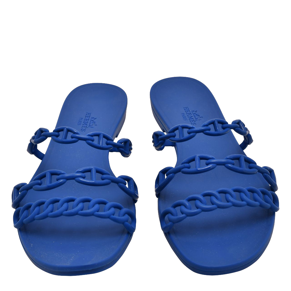 

Hermes Blue Rubber D'ancre Chaine Rivage Flat Sandals EU