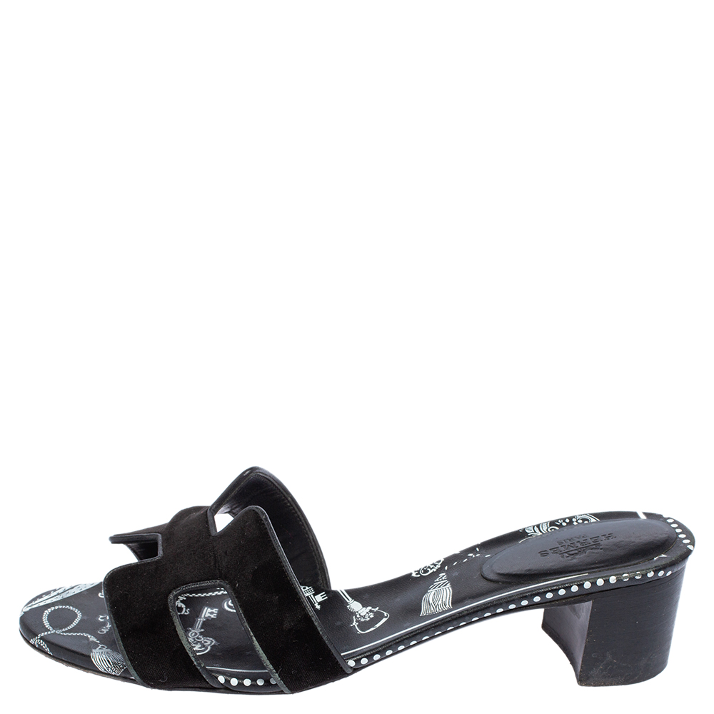 

Hermes Black Velvet Oasis Slide Sandals Size