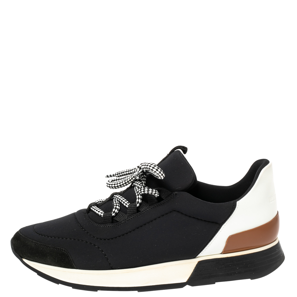 

Hermés Black/White Fabric And Leather Miles Low Top Sneakers Size