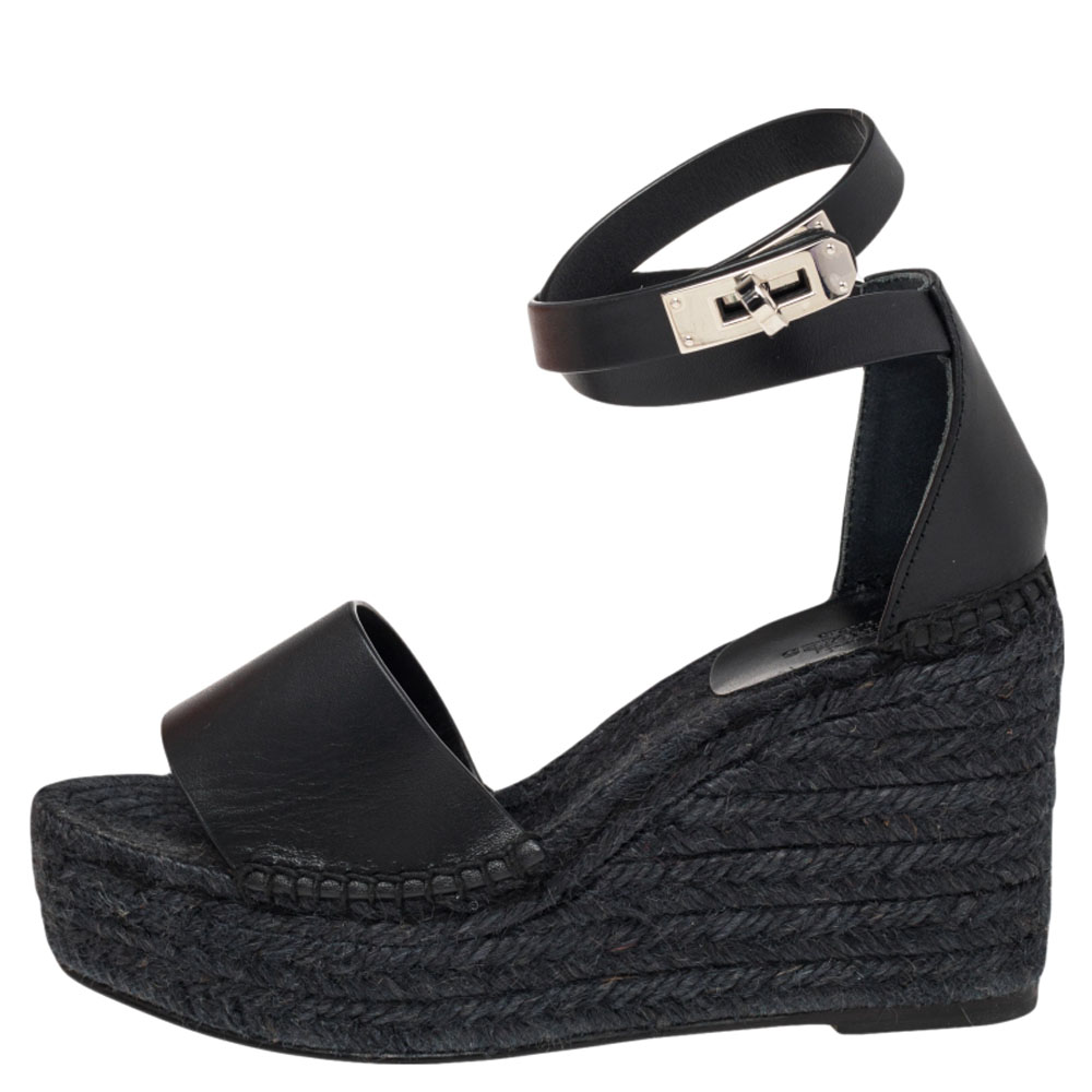 

Hermes Black Leather Espadrille Tipoli Sandals Size