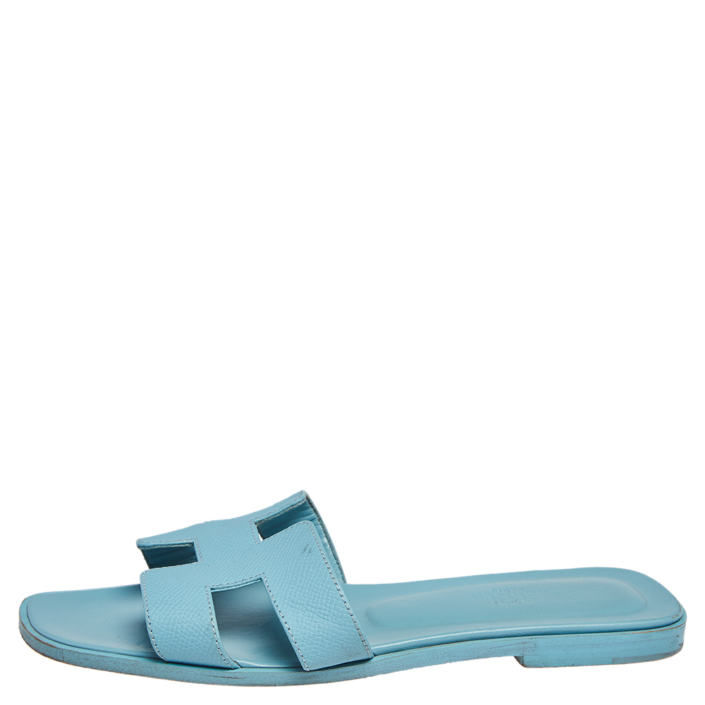 

Hermes Blue Leather Oran Flats Sandals Size