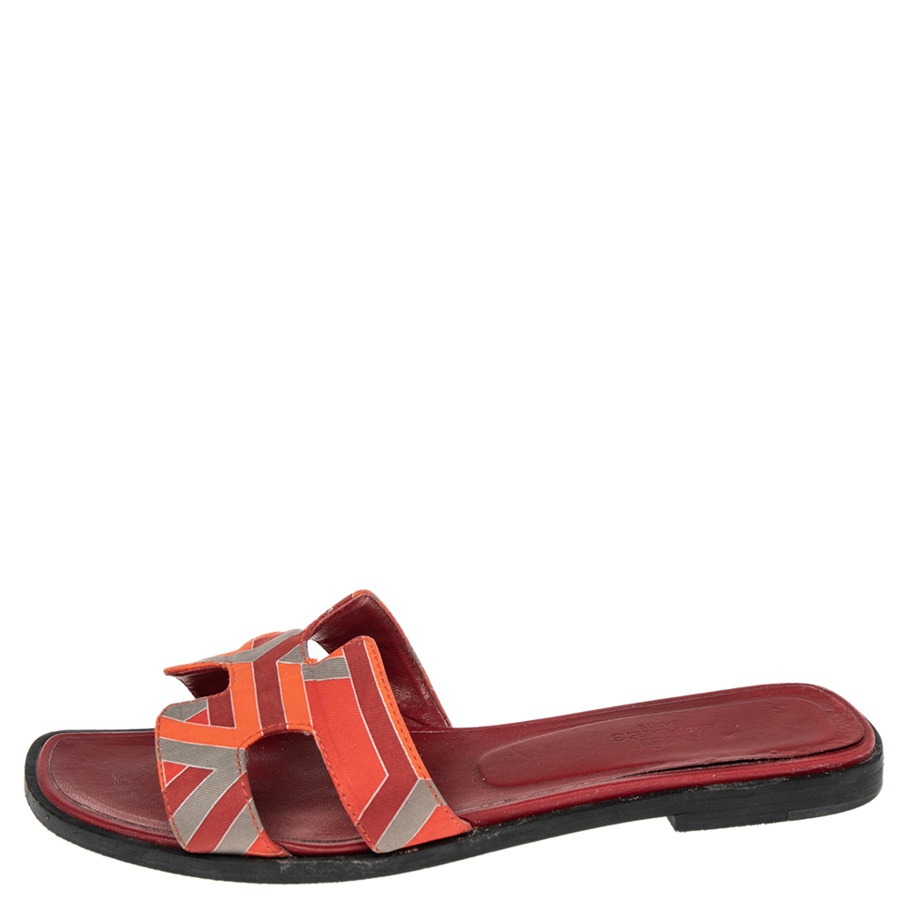 

Hermes Multicolor Fabric Oran Slide Sandals Size