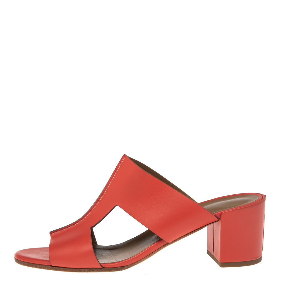

Hermes Red Leather Ostia Slide Sandals Size