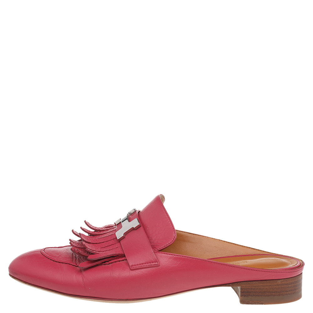 

Hermes Pink Leather Tuileries Block Heel Mules Size