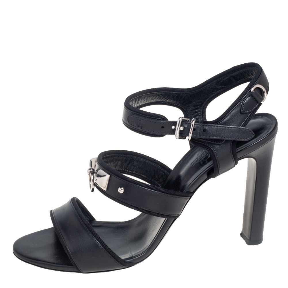 

Hermes Black Leather Collier De Chien Sandals Size