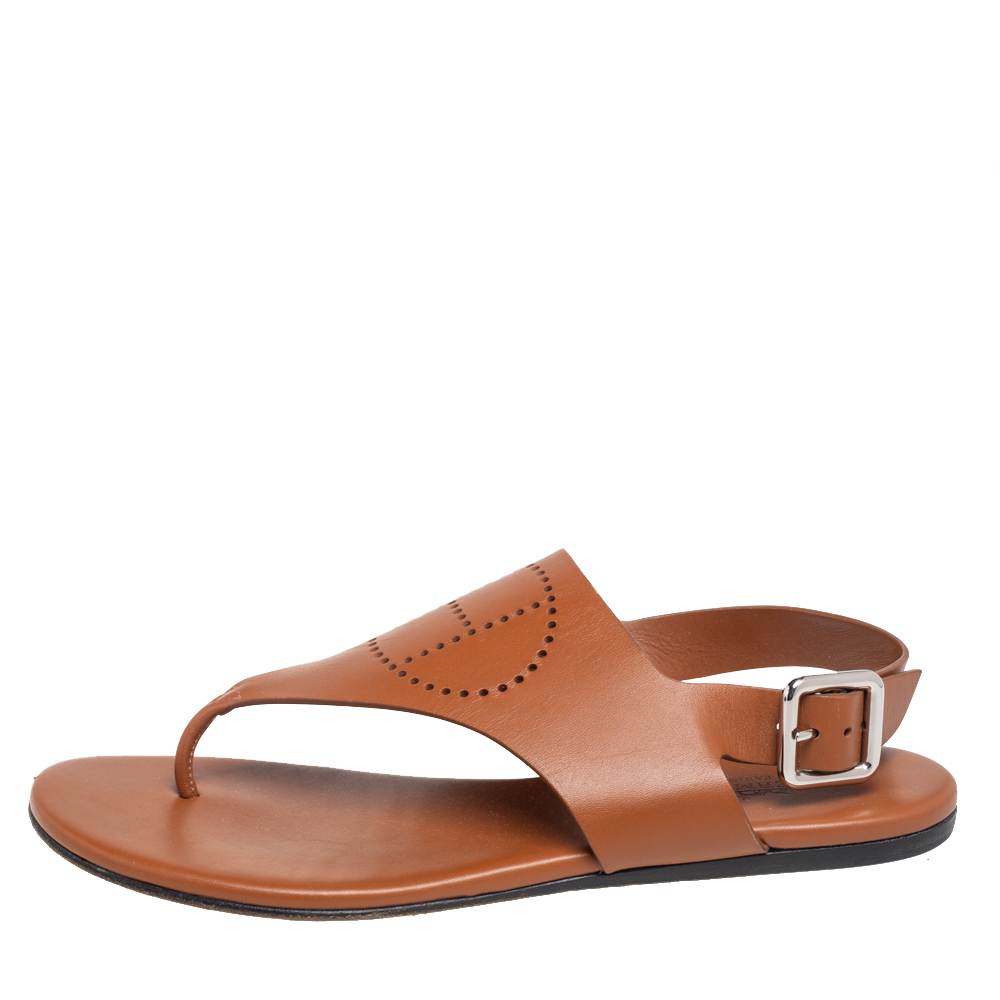 

Hermès Brown Leather Kola Thong Flat Slingback Sandals Size