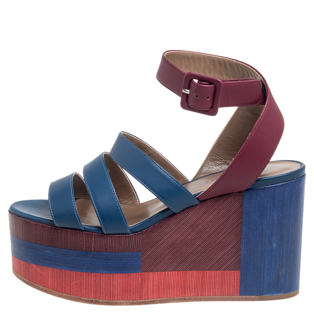 

Hermes Multicolor Leather Strappy Wedge Platform Sandals Size