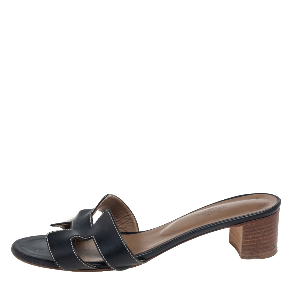 

Hermes Black Leather Oasis Sandals Size