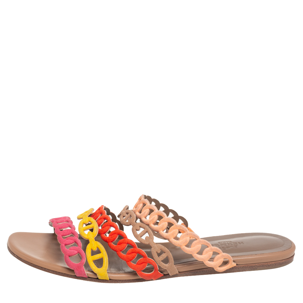 

Hermes Multicolor Suede D'ancre Chaine Flat Sandals Size