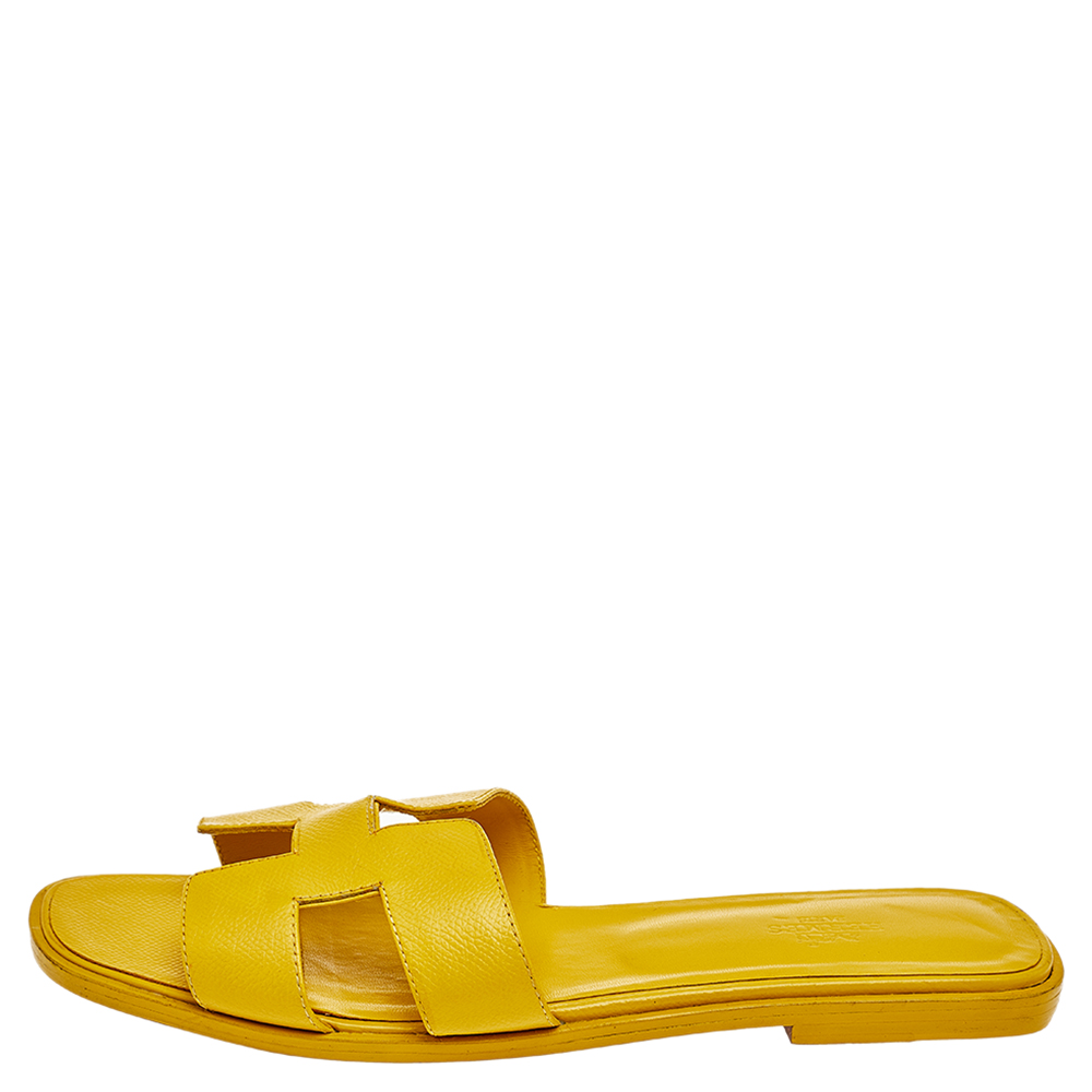 

Hermes Yellow Leather Oran Sandals Size