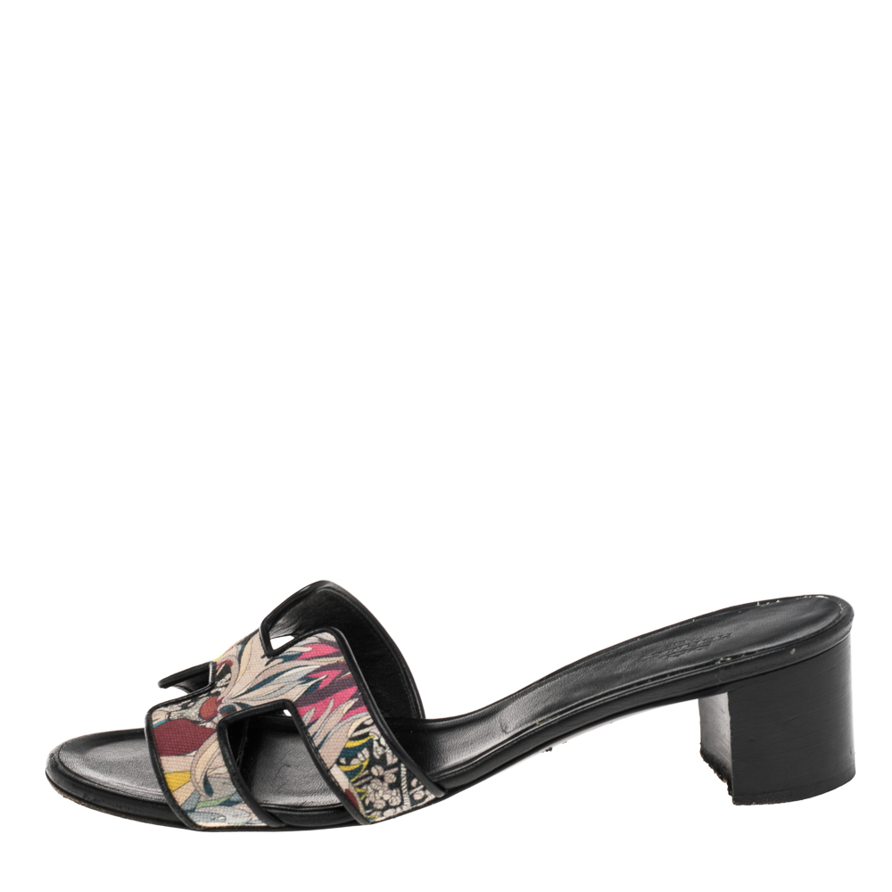 

Hermes Multicolor Canvas Oasis Slide Sandals Size