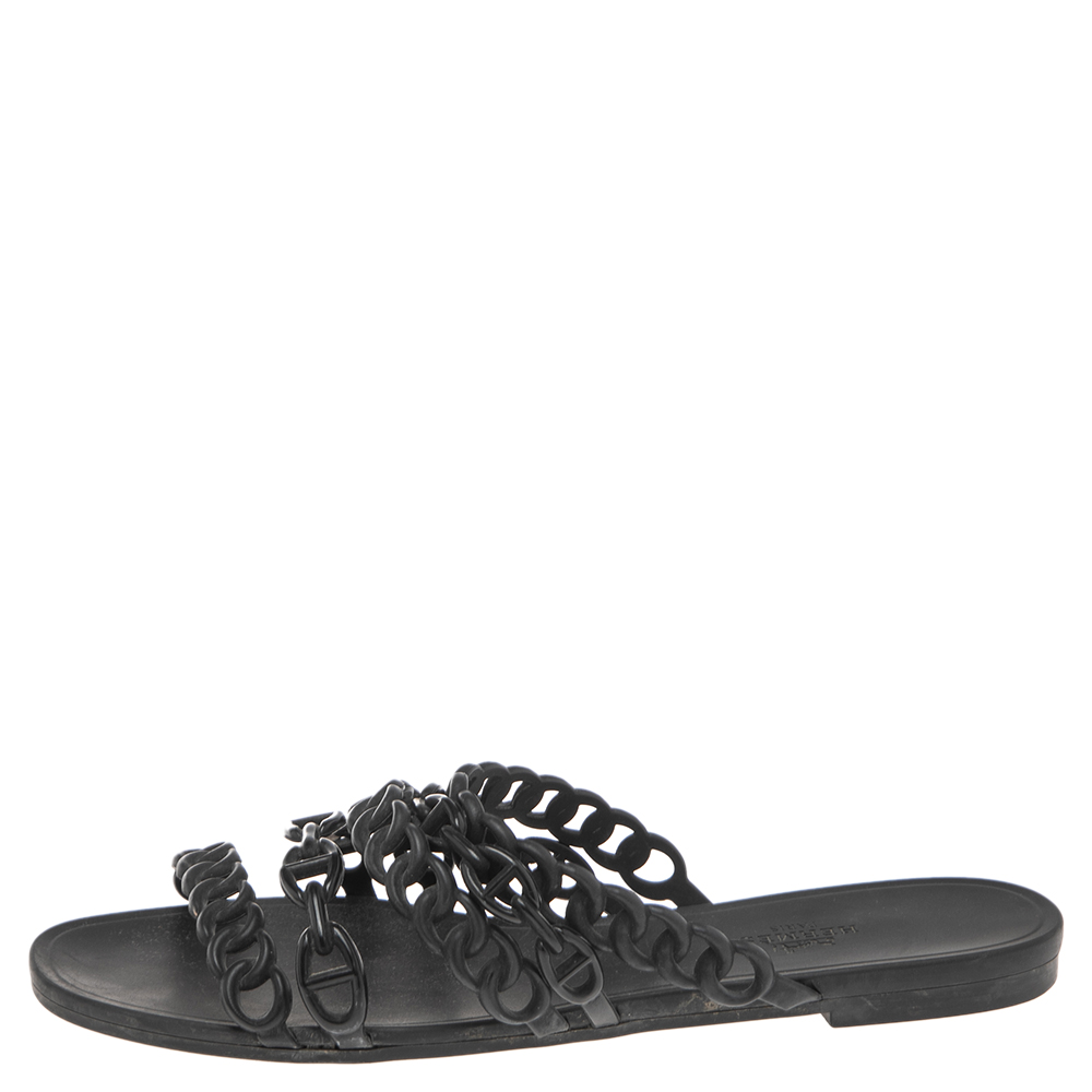 

Hermes Black Jelly And Rubber D'ancre Chaine Flat Sandals Size