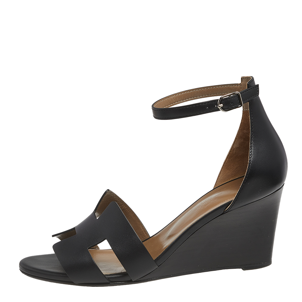 

Hermes Black Leather Legend Ankle Strap Sandals Size