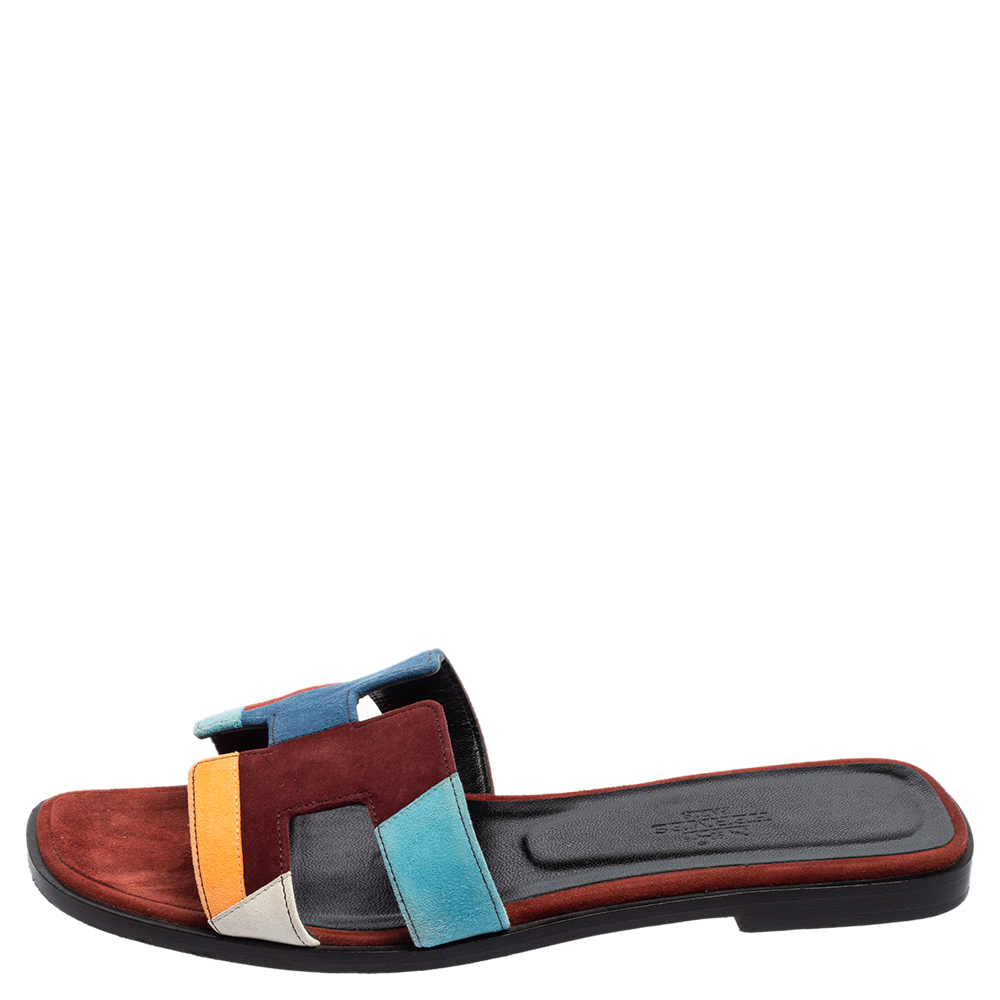 

Hermes Multicolor Suede Oran Flat Sandals