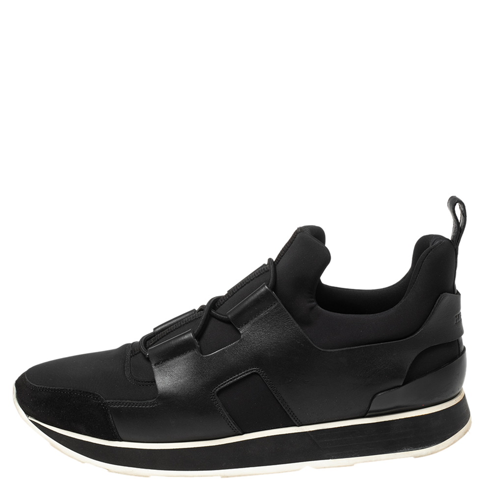 

Hermés Black Neoprene, Leather and Suede Low-Top Sneakers Size