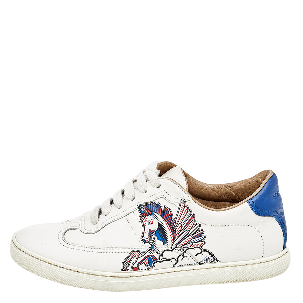 

Hermés White Pégase Pop Print Leather Quicker Low Top Sneakers Size