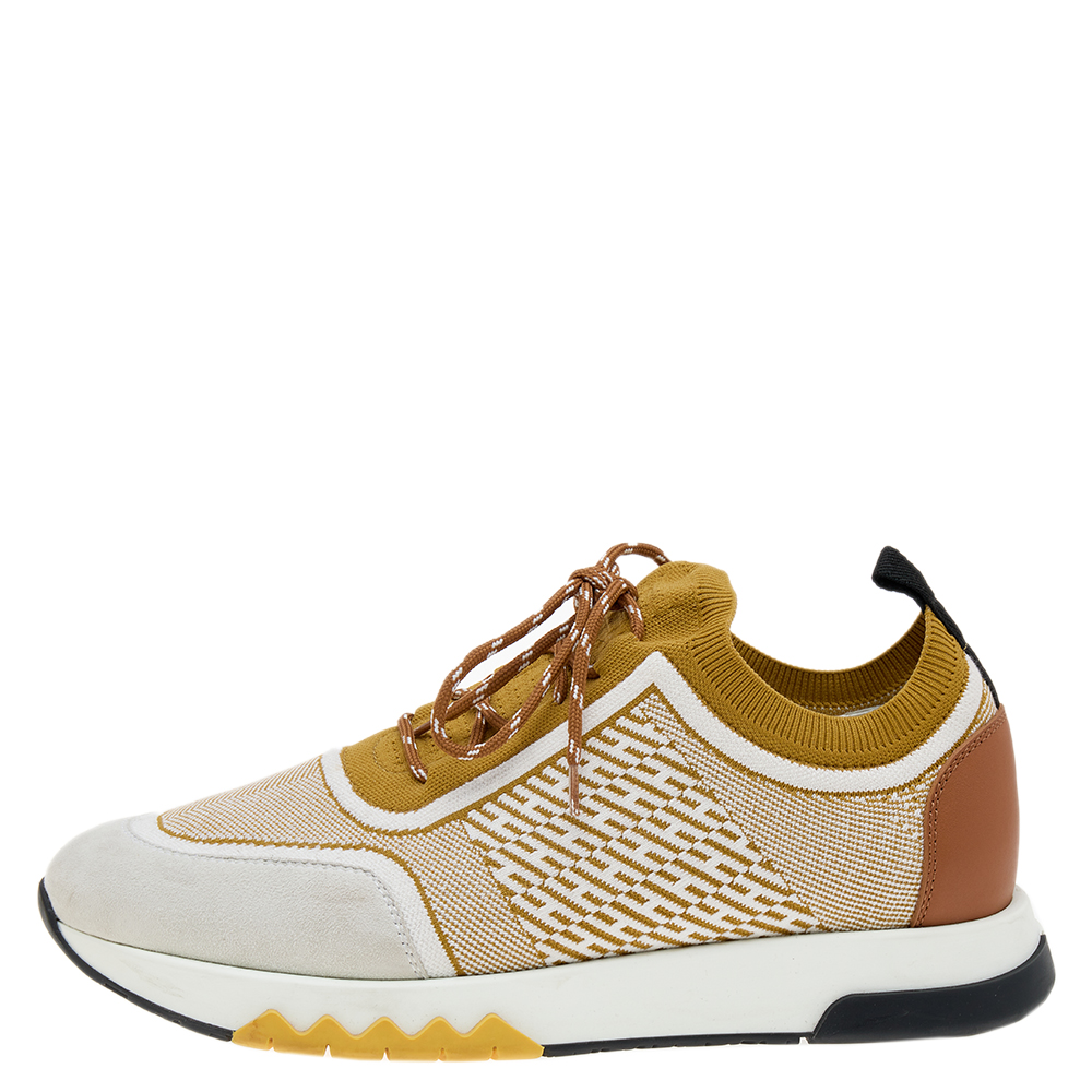 

Hermes Multicolor Knit Fabric And Leather Addict Sneakers Size