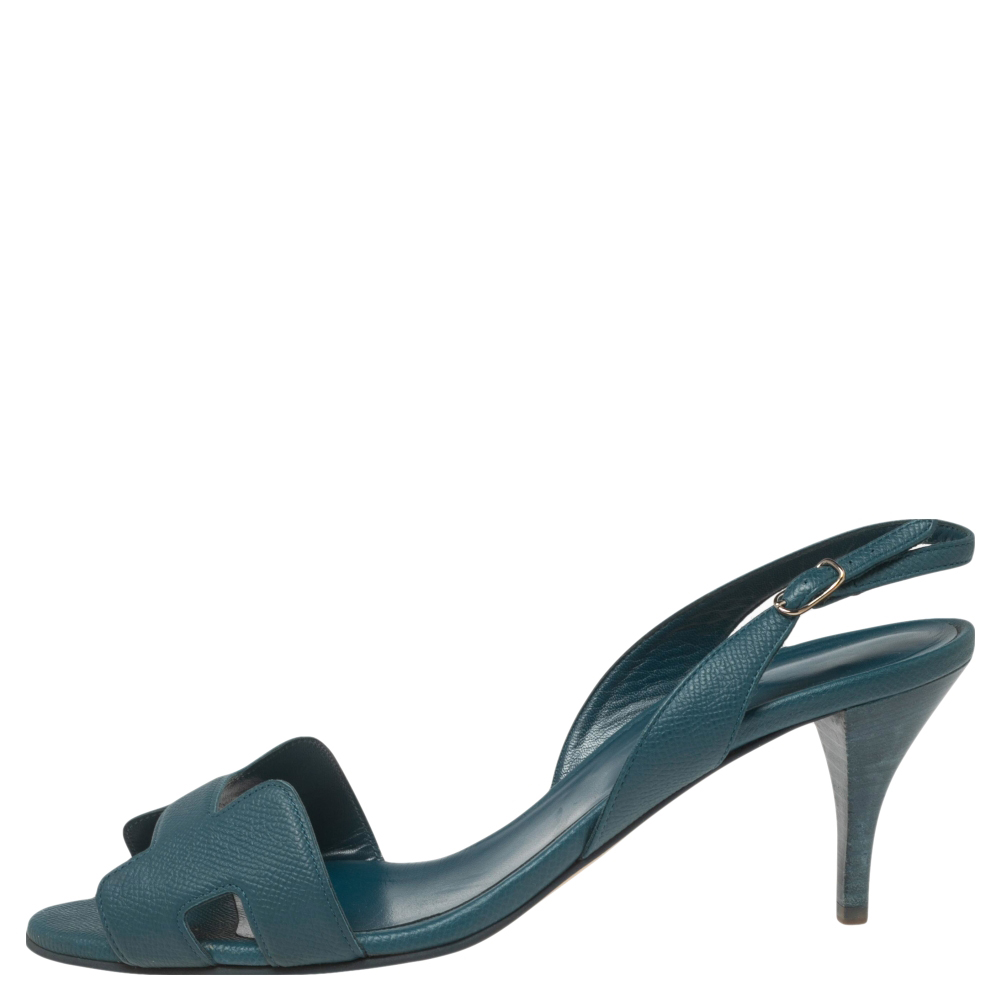 

Hermes Teal Blue Leather Night Slingback Sandals Size