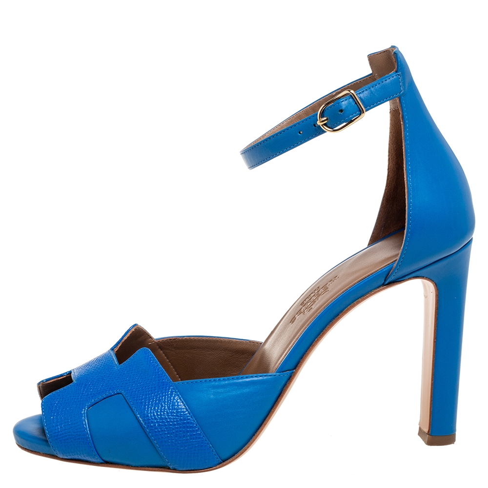 

Hermes Blue Leather Highlight Ankle-Strap Sandals Size