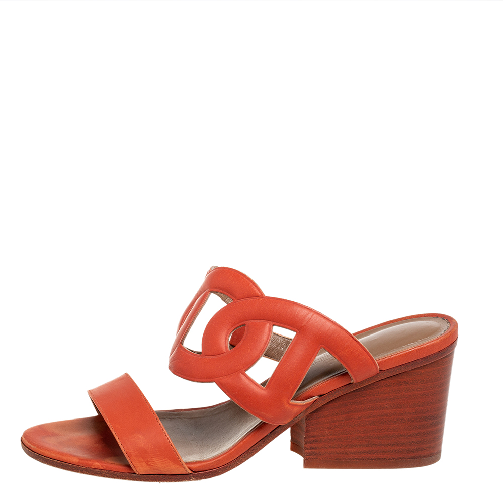 

Hermes Orange Leather Brulee Peace Slide Sandals Size