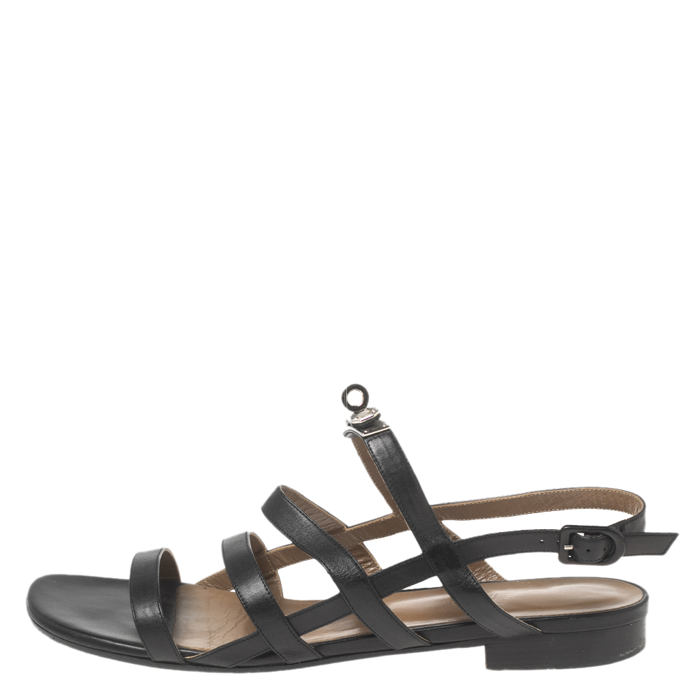 

Hermes Black Leather Marine Strappy Flat Sandals Size