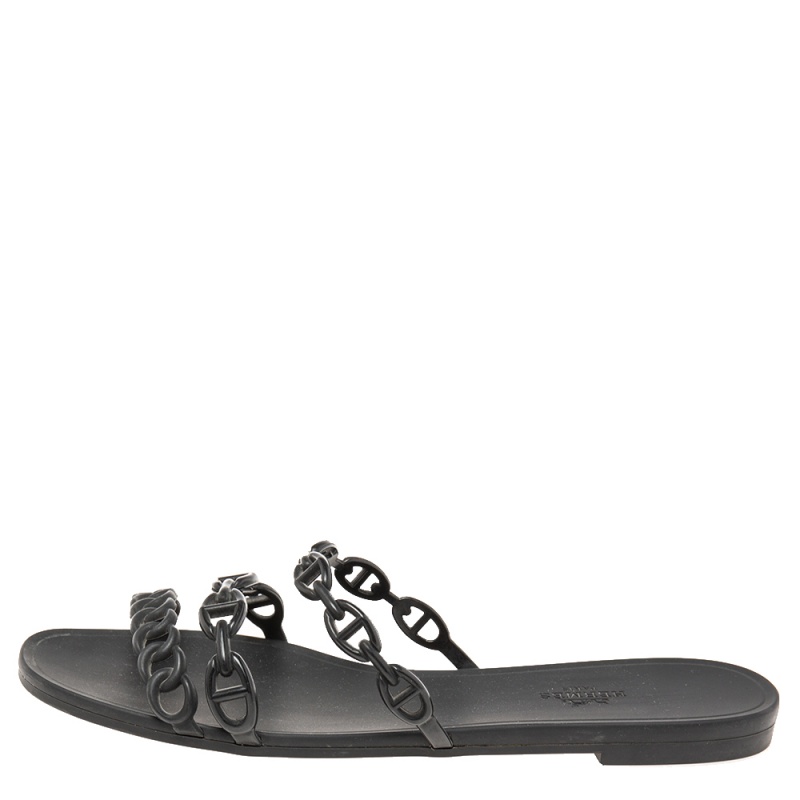 

Hermes Black Rubber Chaine d'Ancre Rivage Slide Sandals Size