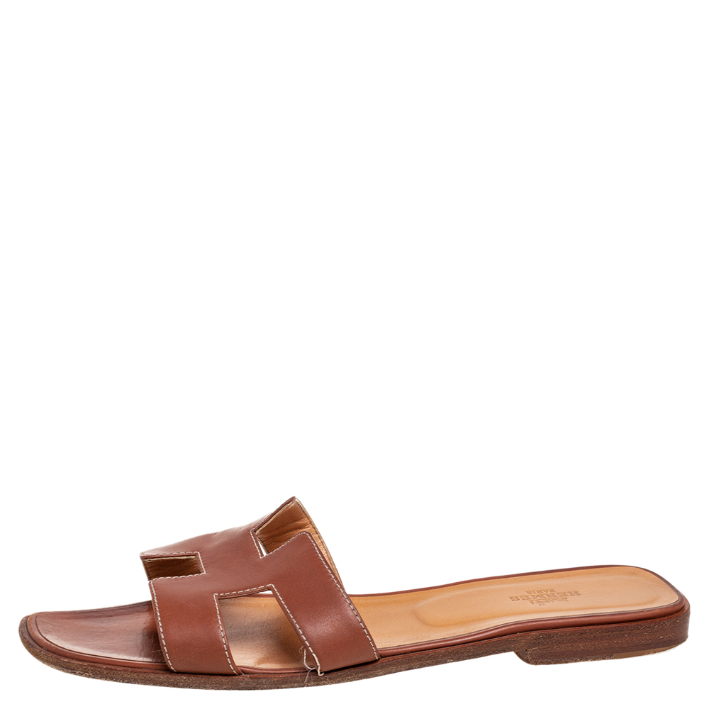 

Hermes Brown Leather Oran Sandals Size