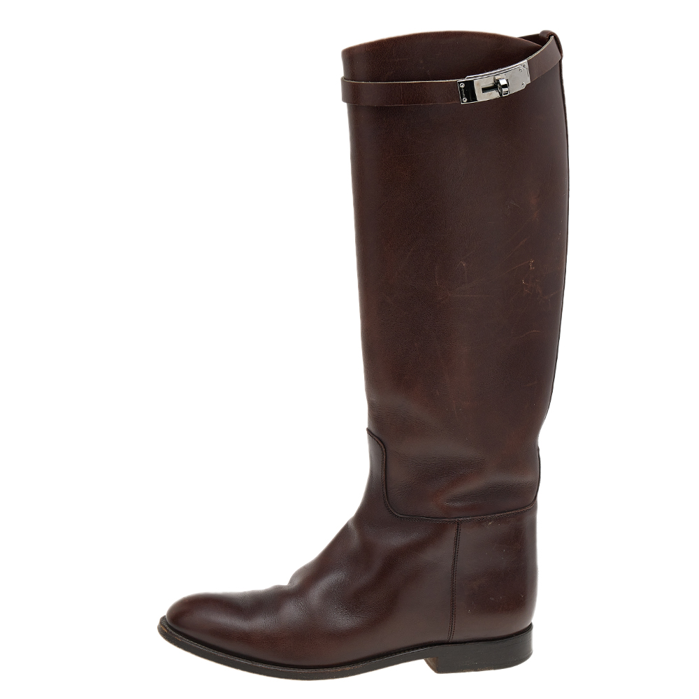 

Hermes Brown Leather Kelly Knee Length Boots Size