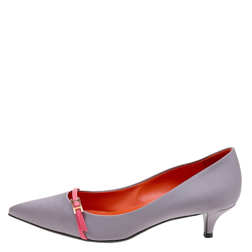 

Hermes Grey Satin Lauren Pumps Size