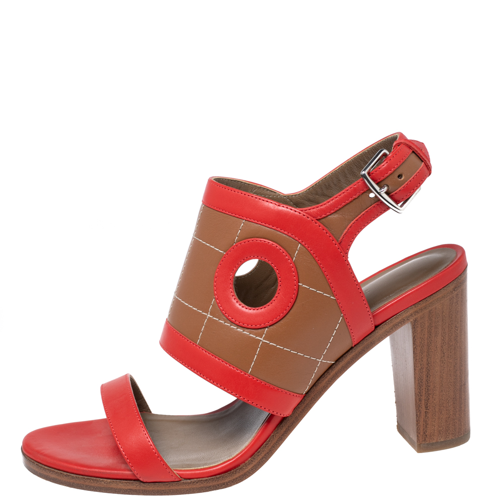 

Hermes Red/Brown Leather Slingback Sandals Size