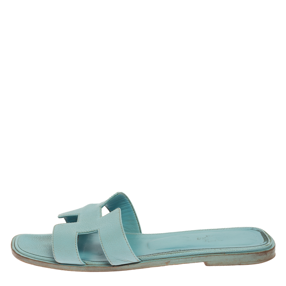 

Hermes Sky Blue Leather Oran Sandals Size