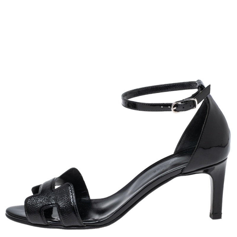 

Hermes Black Patent Premiere Ankle Strap sandals Size
