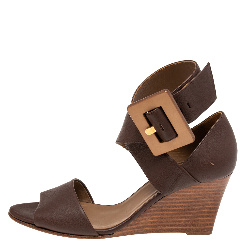 

Hermes Brown Leather Wedge Ankle Strap Sandals Size