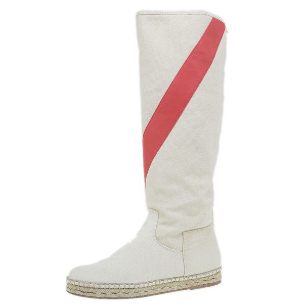 Hermes White Canvas Espadrilles Knee Boots Size 37
