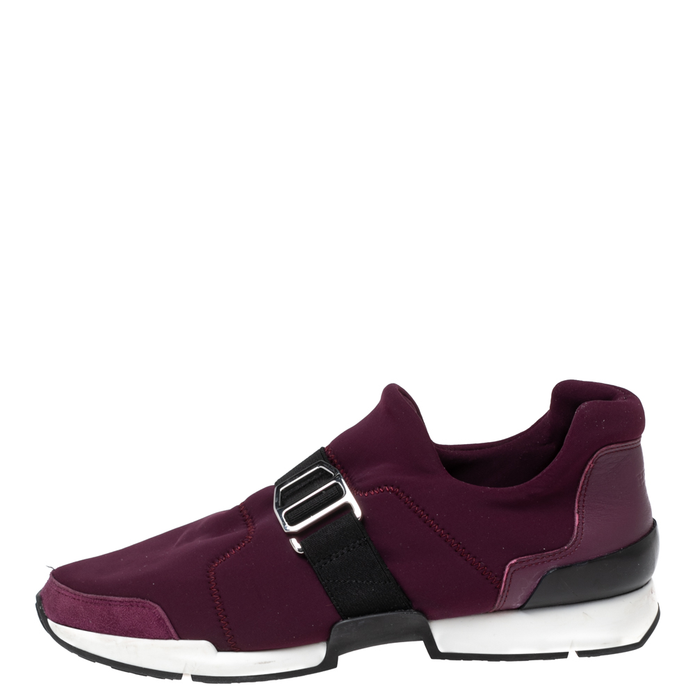 

Hermès Burgundy Neoprene and Leather Elastic Buckle Strap Run Slip-On Sneakers Size