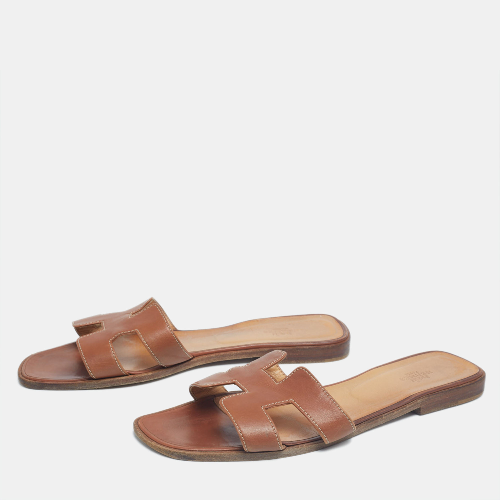 

Hermes Brown Leather Oran Flat Sandals Size