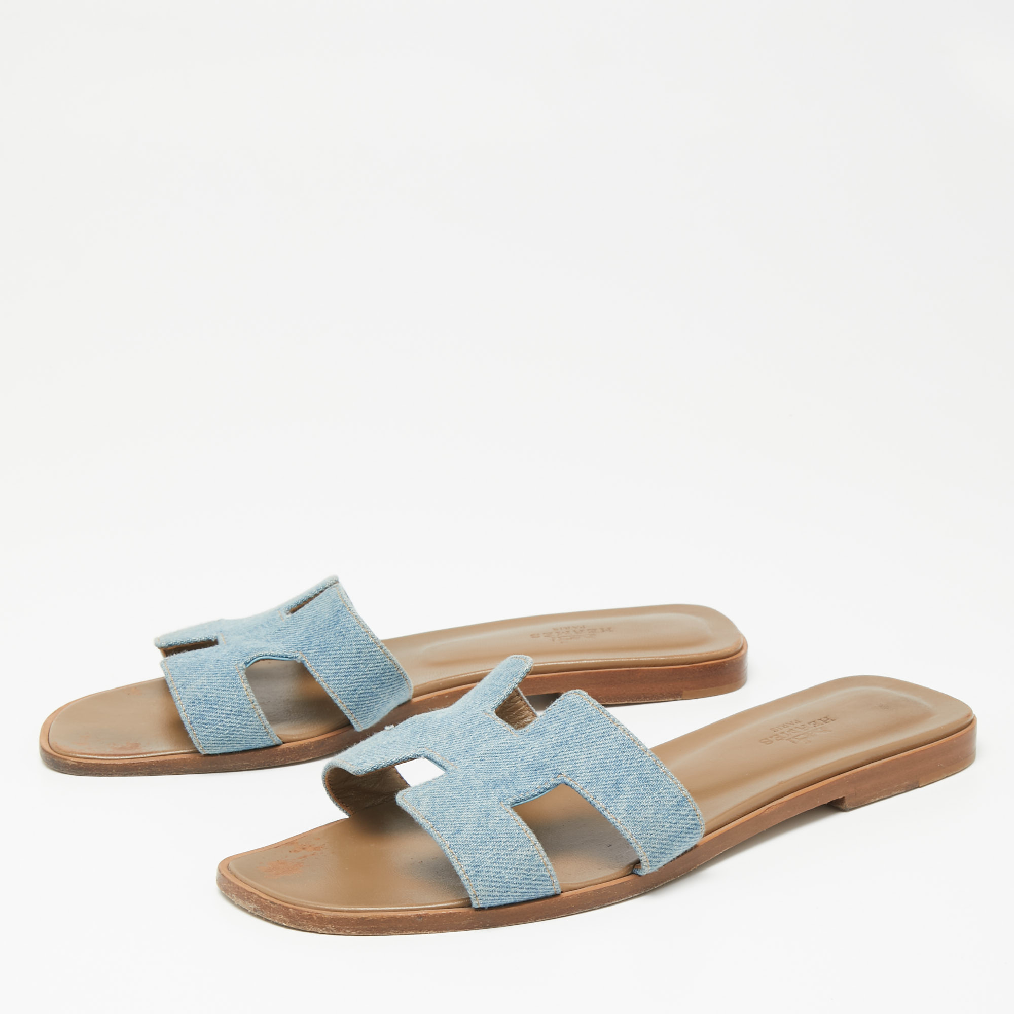 

Hermes Blue Denim Oran Flat Sandals Size