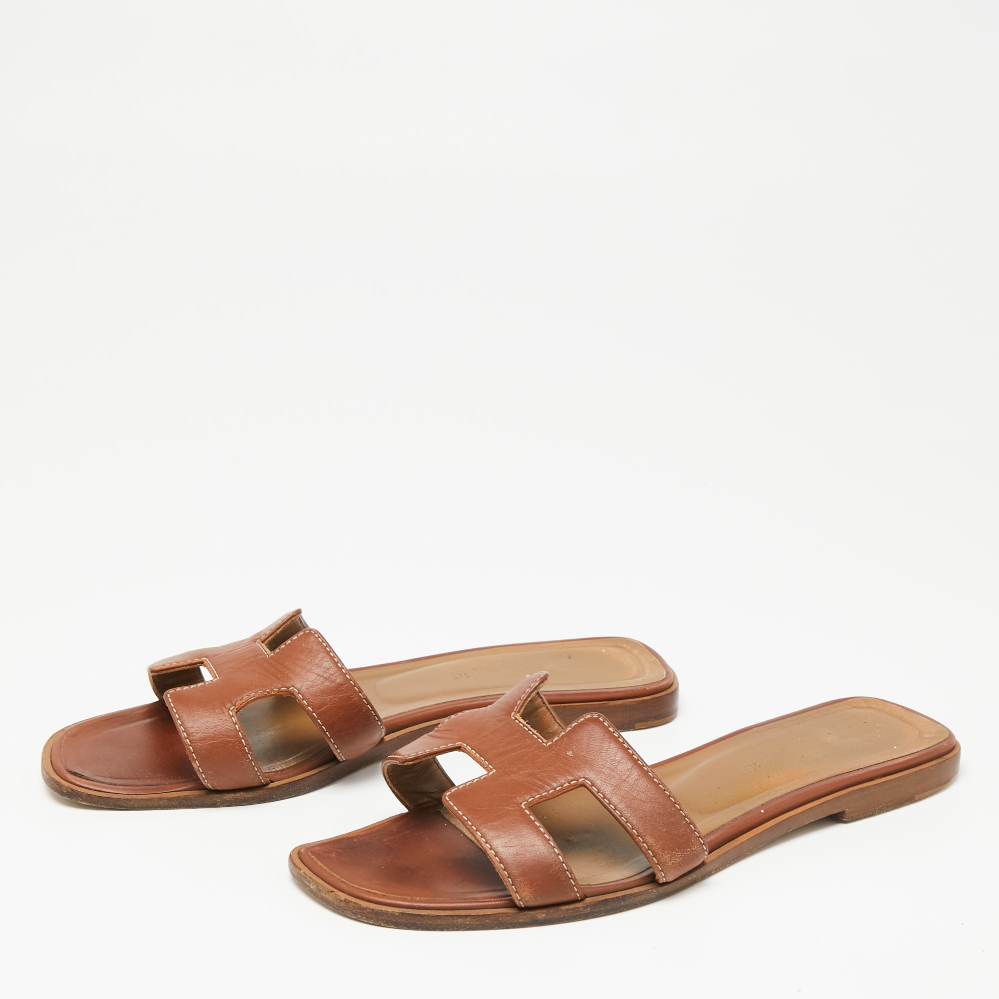 

Hermes Brown Leather Oran Slide Sandal Size