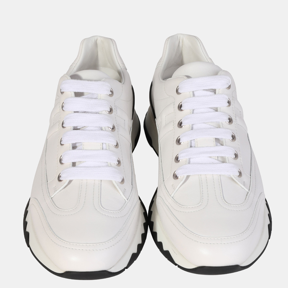 

Hermes White Leather Trail Sneakers EU, Black