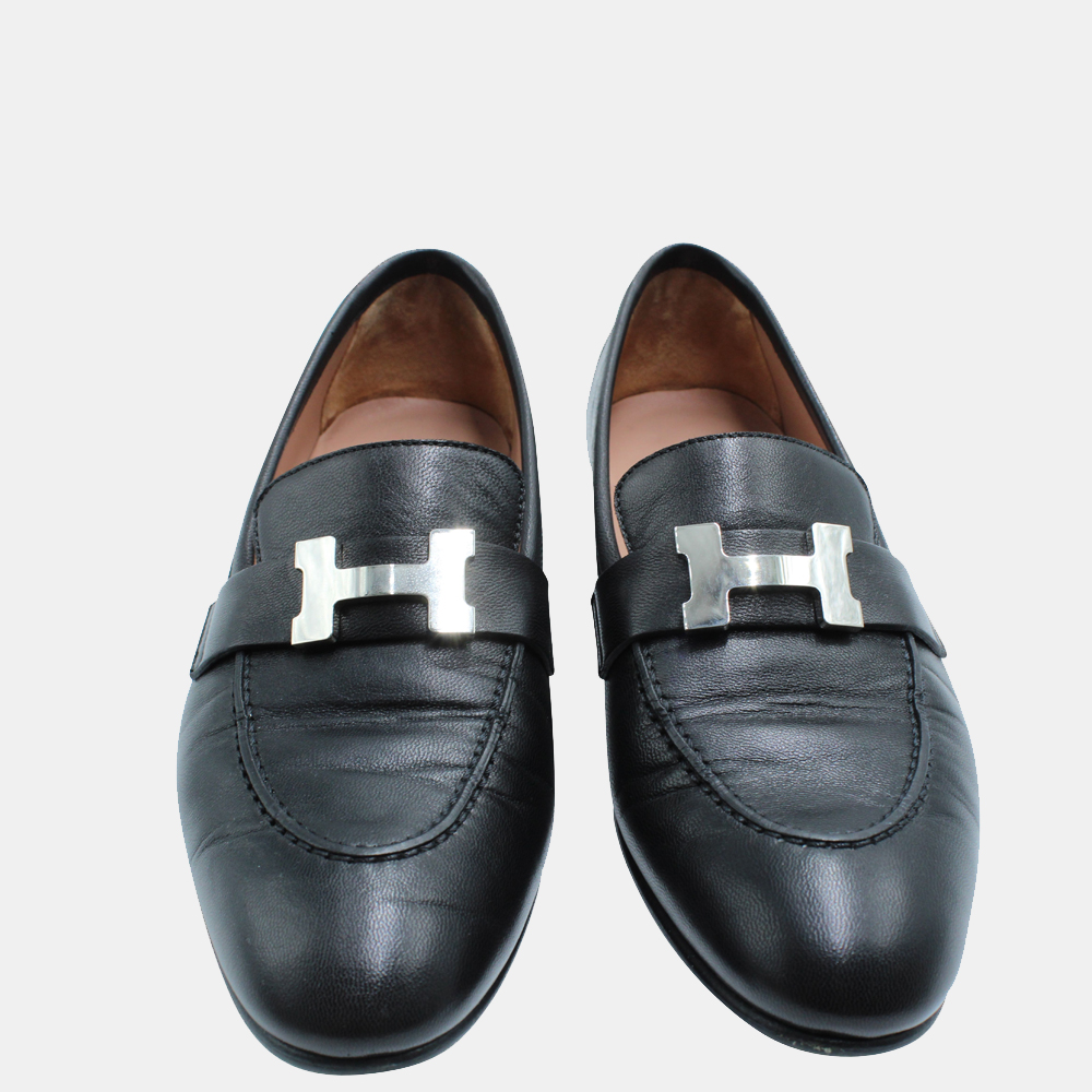 

Hermes Black Leather Paris Loafers Size US 6 EU