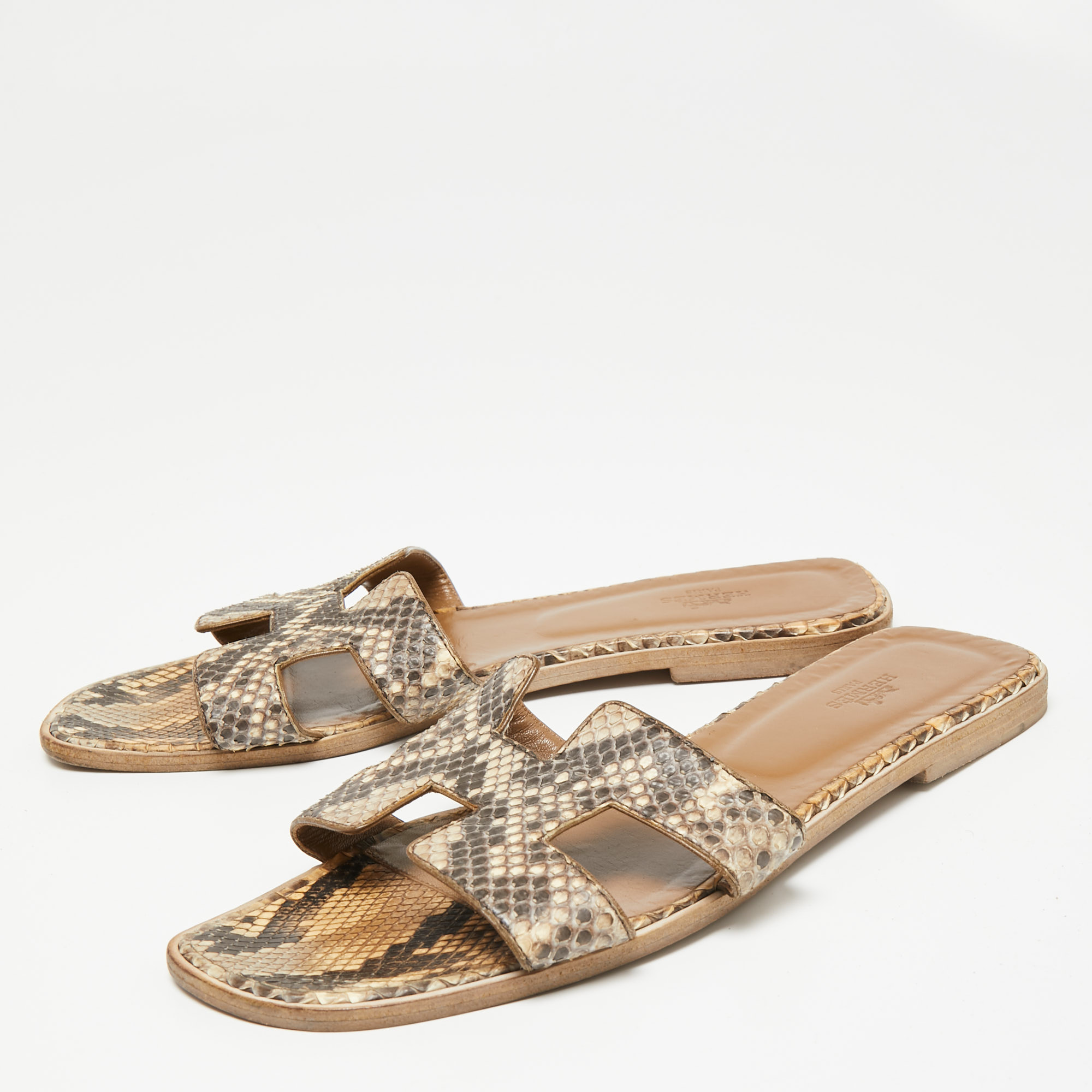 

Hermes Brown/Beige Python Oran Sandals Size